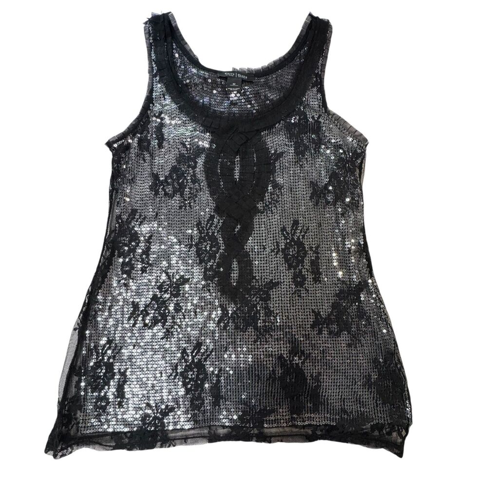 BEADED SEQUIN TANK  Black  DRESSY  TOP Sz M White House Black Market